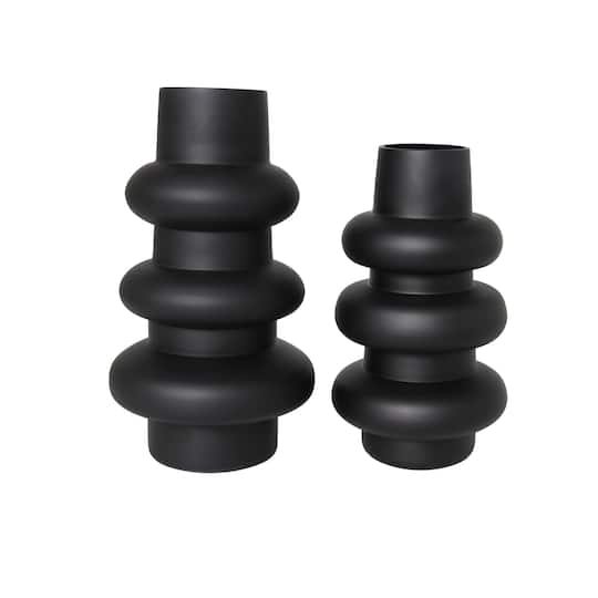 Black Bubble Ribbed Glass Vase Set